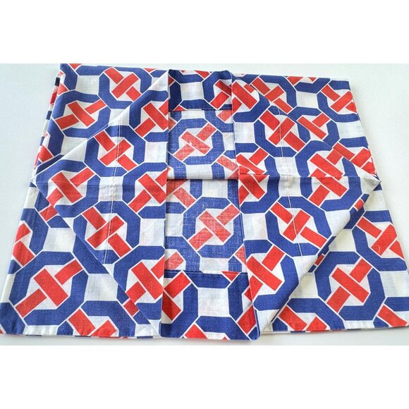 Vintage 70s pillowcase, blue red geometric groovy pattern, Sears single casing - Picture 6 of 9
